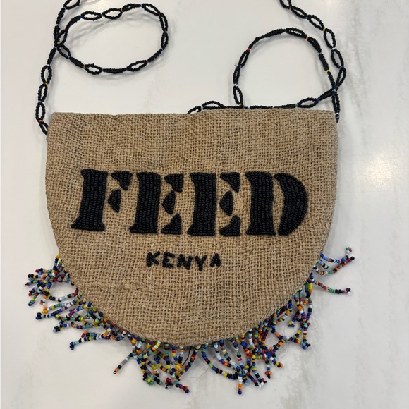 FEED Kenya Natural Jute Tote with Multicolor Beading plus small crossbody bag - Picture 2 of 10